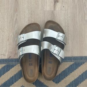 Silver Birkenstock Arizona Sandals